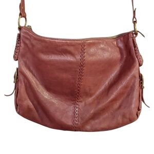 HOBO Crossbody Large Brown Leather Whipstitch Detail